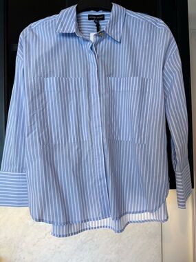 Modern Works Women’s Blue & White Striped Coastal Button-Up Shirt Size Small